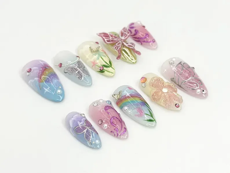 press on nails, custom press on nails, fake nails, Nails Art, stained glass nails, gold press on nails, 3d press on nails, luxury press on nails, handmade press on nails