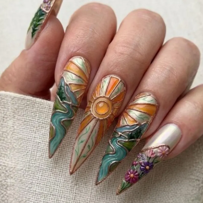 rose gold nails, cloisonné nails, press on nails, custom press on nails, fake nails, Nails Art, stained glass nails, gold press on nails, 3d press on nails, luxury press on nails, handmade press on nails