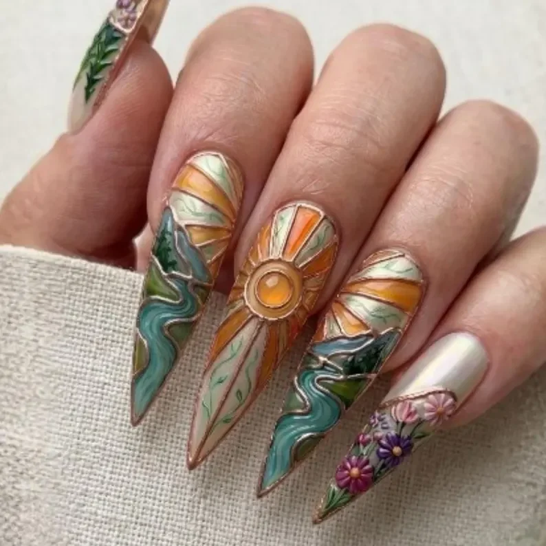 stained glass nails, press on nails, custom press on nails, fake nails, Nails Art, gold press on nails, 3d press on nails, luxury press on nails, handmade press on nails