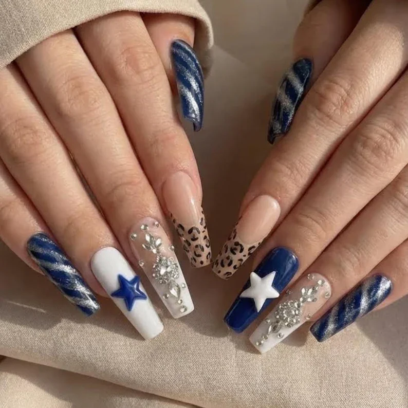 navy blue press on, star press on nails, press on nails, custom press on nails, fake nails, Nails Art, stained glass nails, gold press on nails, 3d press on nails, luxury press on nails, handmade press on nails