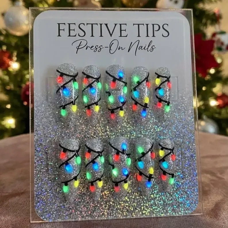 Neon Nail Set, Holiday Manicure, press on nails, custom press on nails, fake nails, Nails Art, stained glass nails, gold press on nails, 3d press on nails, luxury press on nails, handmade press on nails
