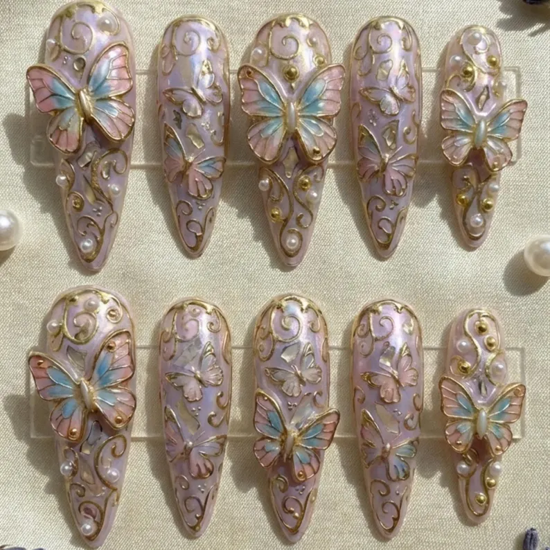 press on nails, custom press on nails, fake nails, Nails Art, stained glass nails, gold press on nails, 3d press on nails, luxury press on nails, handmade press on nails