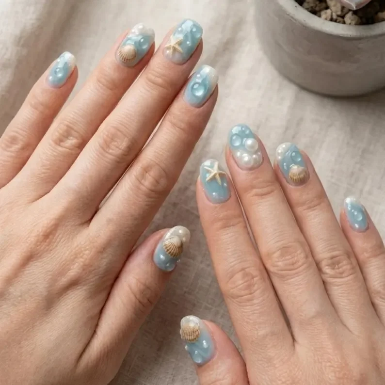 ocean breeze nails, super short press on, press on nails, custom press on nails, fake nails, Nails Art, stained glass nails, gold press on nails, 3d press on nails, luxury press on nails, handmade press on nails