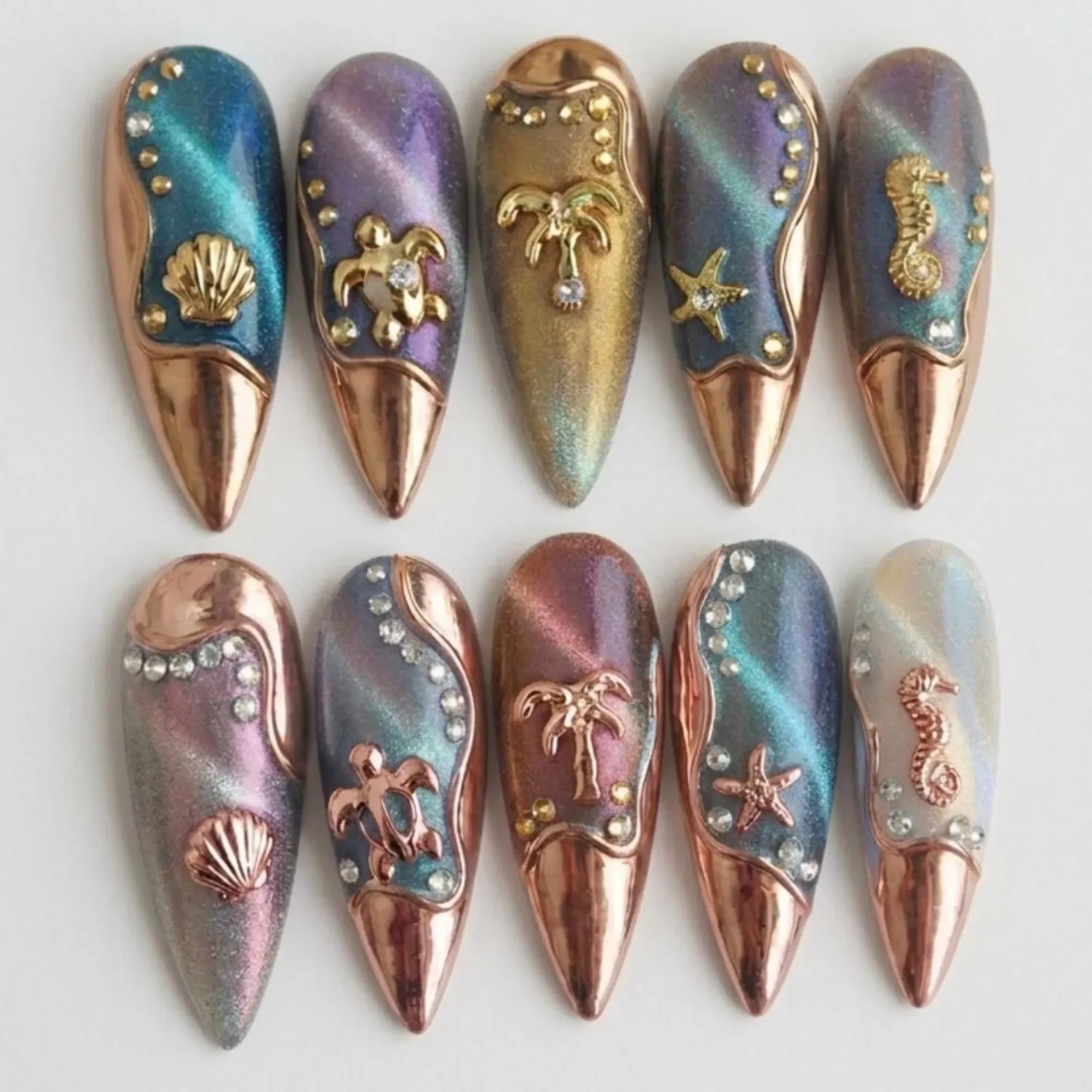 press on nails, ocean themed nails, custom press on nails, fake nails, Nails Art, stained glass nails, gold press on nails, 3d press on nails, luxury press on nails, handmade press on nails