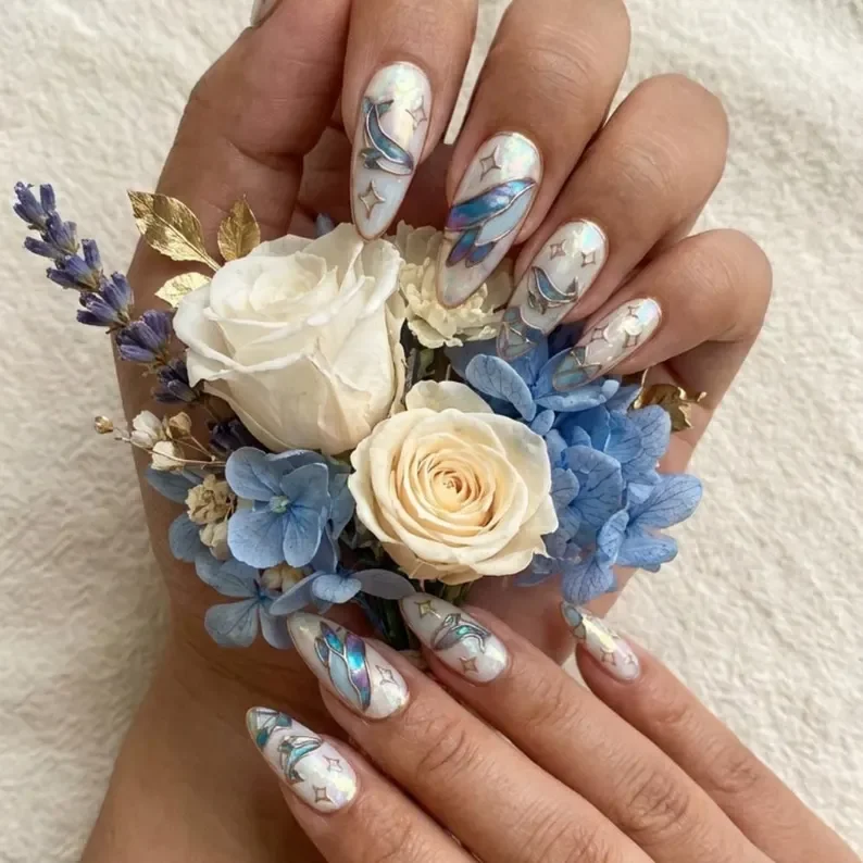 iridescent opal, stained glass art, press on nails, custom press on nails, fake nails, Nails Art, stained glass nails, gold press on nails, 3d press on nails, luxury press on nails, handmade press on nails