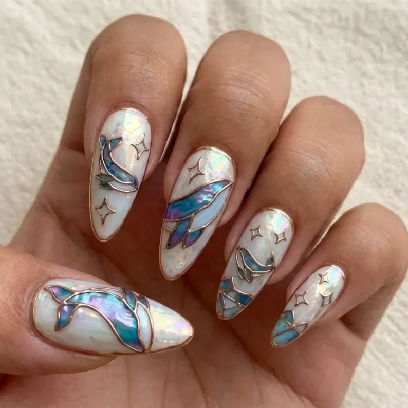 iridescent opal, stained glass art, press on nails, custom press on nails, fake nails, Nails Art, stained glass nails, gold press on nails, 3d press on nails, luxury press on nails, handmade press on nails