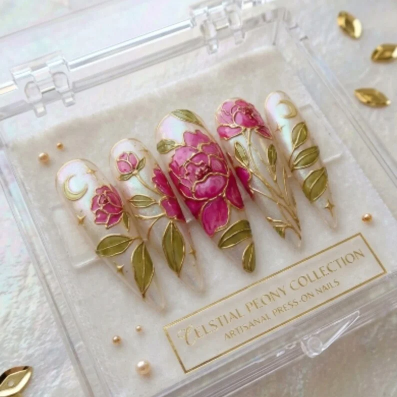 opal garden, celestial 3d, press on nails, custom press on nails, fake nails, Nails Art, stained glass nails, gold press on nails, 3d press on nails, luxury press on nails, handmade press on nails