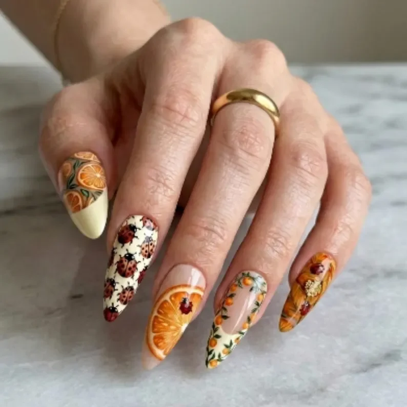 press on nails, fruit nail design, custom press on nails, fake nails, Nails Art, stained glass nails, gold press on nails, 3d press on nails, luxury press on nails, handmade press on nails