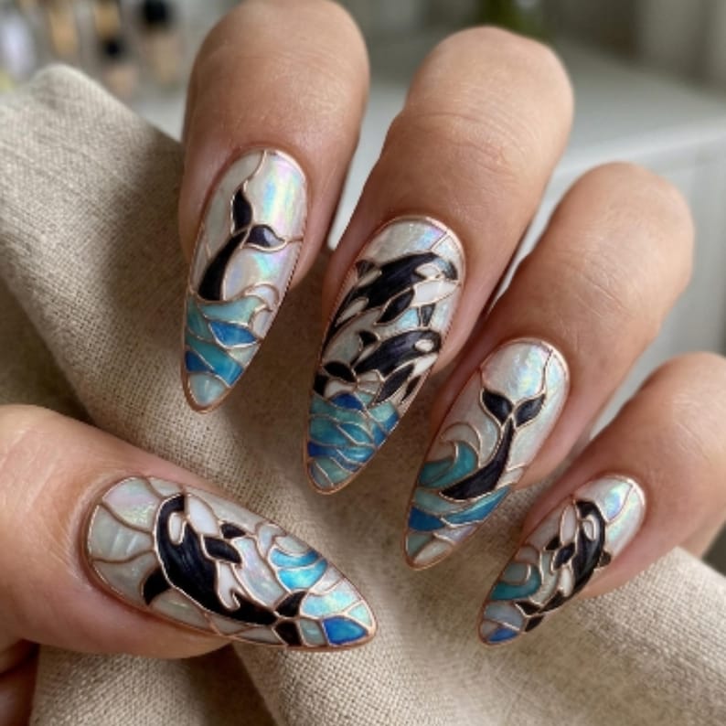 iridescent nails, mother of pearl, press on nails, custom press on nails, fake nails, Nails Art, stained glass nails, gold press on nails, 3d press on nails, luxury press on nails, handmade press on nails