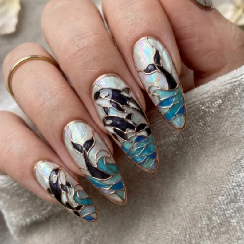 iridescent nails, mother of pearl, press on nails, custom press on nails, fake nails, Nails Art, stained glass nails, gold press on nails, 3d press on nails, luxury press on nails, handmade press on nails