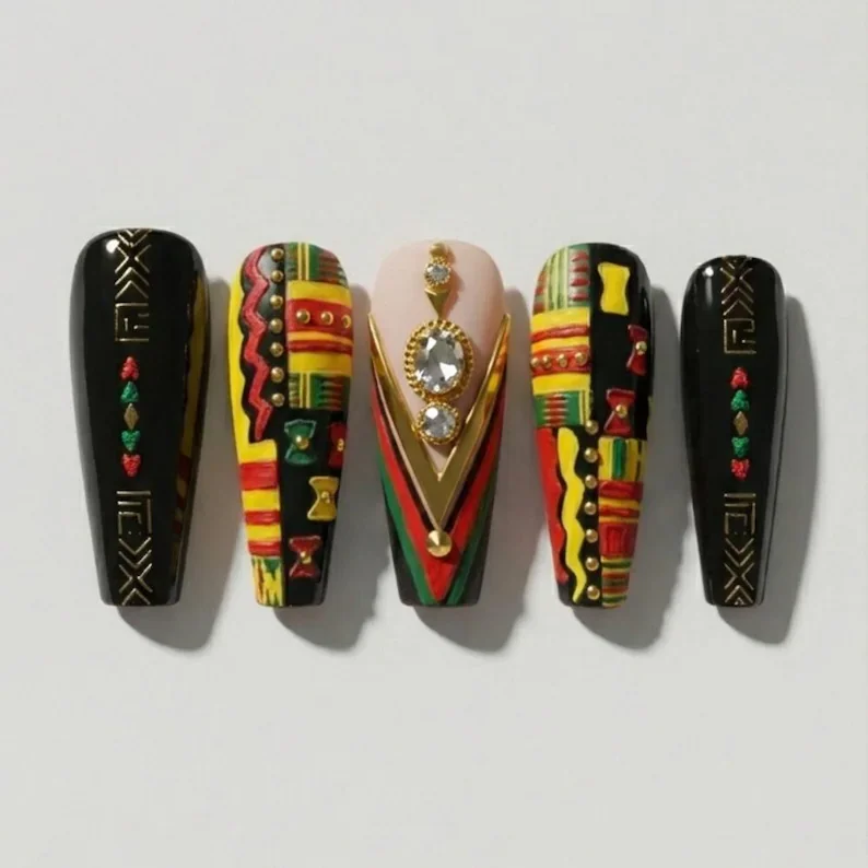 Press on nails, Black history month, press on nails, custom press on nails, fake nails, Nails Art, stained glass nails, gold press on nails, 3d press on nails, luxury press on nails, handmade press on nails