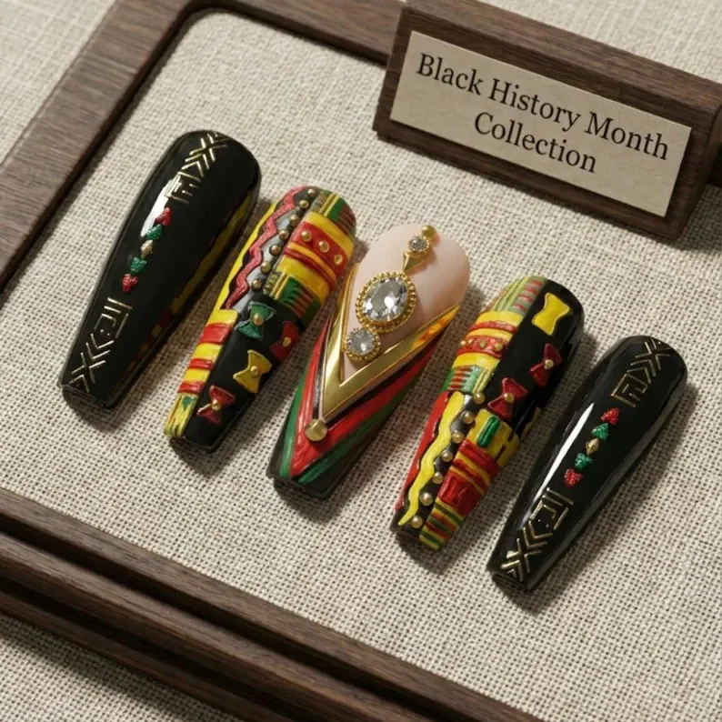 Pride nail art, Black culture nails, press on nails, custom press on nails, fake nails, Nails Art, stained glass nails, gold press on nails, 3d press on nails, luxury press on nails, handmade press on nails