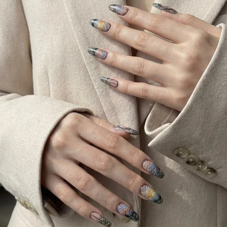 press on nails, 3D hand painted, custom press on nails, fake nails, Nails Art, stained glass nails, gold press on nails, 3d press on nails, luxury press on nails, handmade press on nails