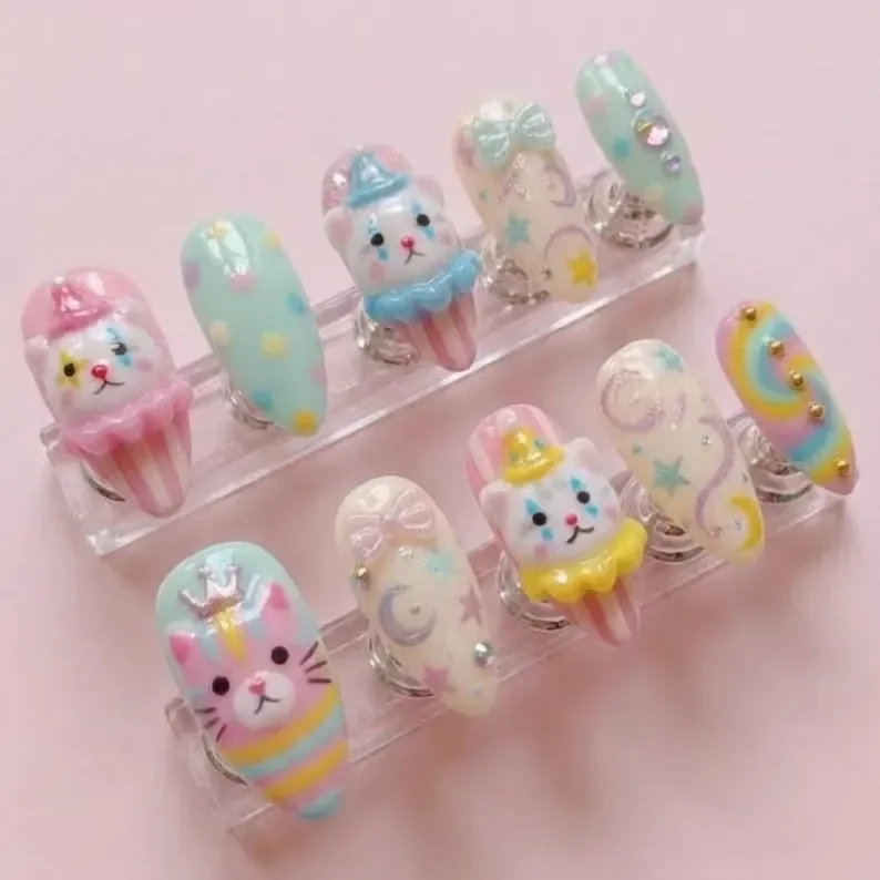3D nail design, pastel nail set, press on nails, custom press on nails, fake nails, Nails Art, stained glass nails, gold press on nails, 3d press on nails, luxury press on nails, handmade press on nails