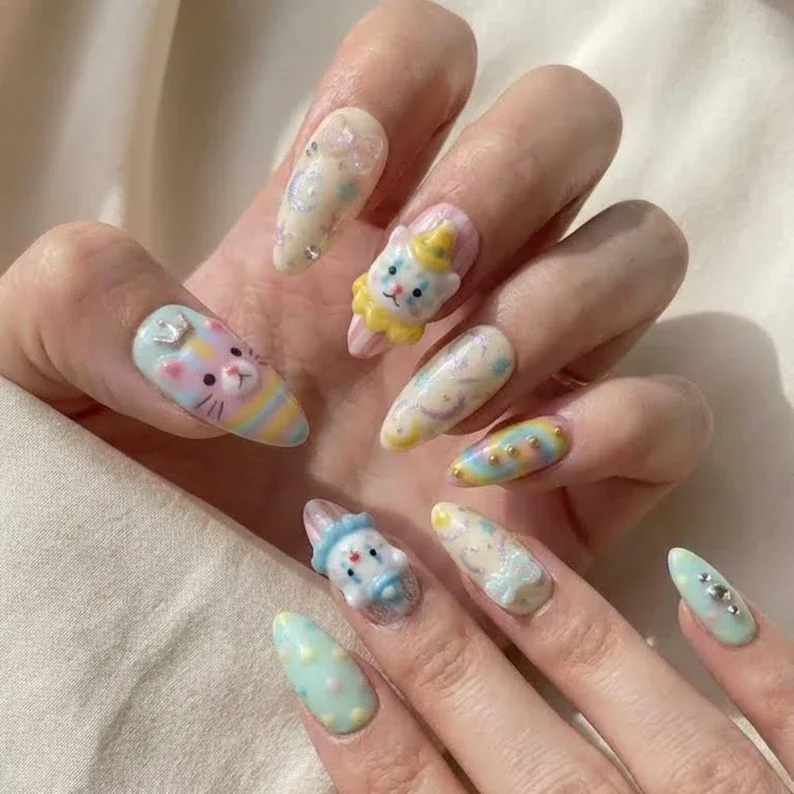 dreamy moon stars, press-on nails, press on nails, custom press on nails, fake nails, Nails Art, stained glass nails, gold press on nails, 3d press on nails, luxury press on nails, handmade press on nails