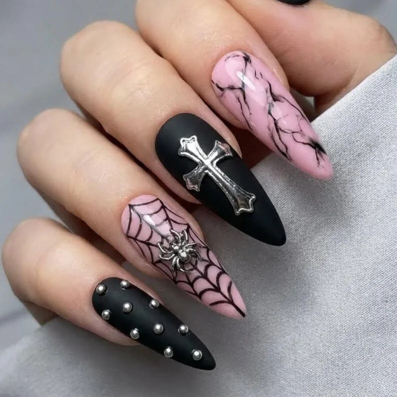 pink black y2k, grunge nail set, press on nails, custom press on nails, fake nails, Nails Art, stained glass nails, gold press on nails, 3d press on nails, luxury press on nails, handmade press on nails