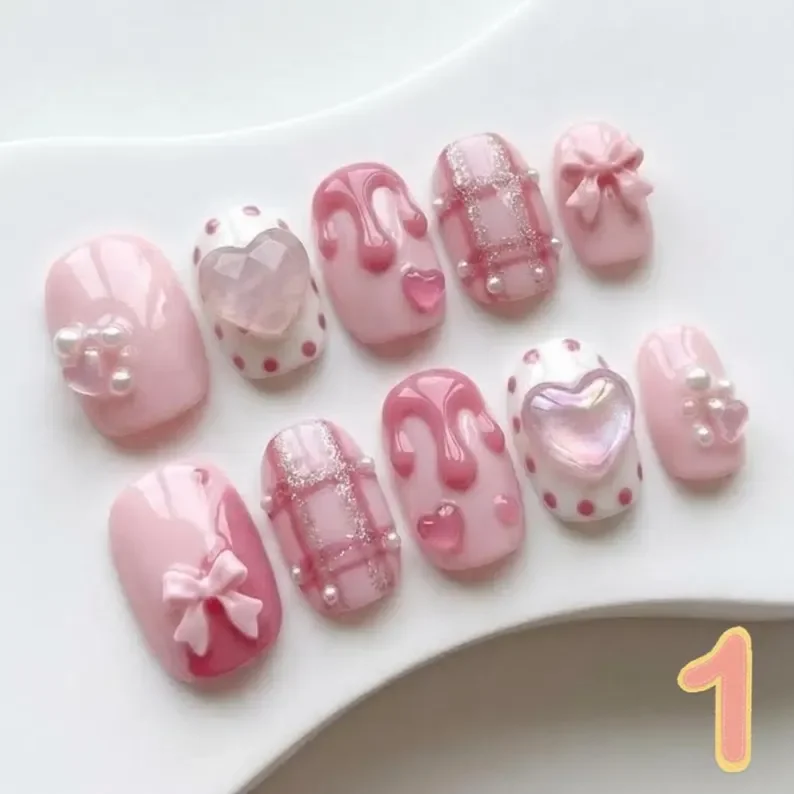 pastel sugar drip, press-on nails, press on nails, custom press on nails, fake nails, Nails Art, stained glass nails, gold press on nails, 3d press on nails, luxury press on nails, handmade press on nails