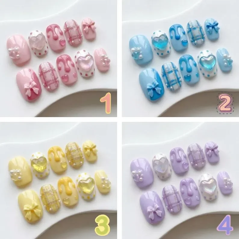 3D nail art, pastel sugar drip, press on nails, custom press on nails, fake nails, Nails Art, stained glass nails, gold press on nails, 3d press on nails, luxury press on nails, handmade press on nails
