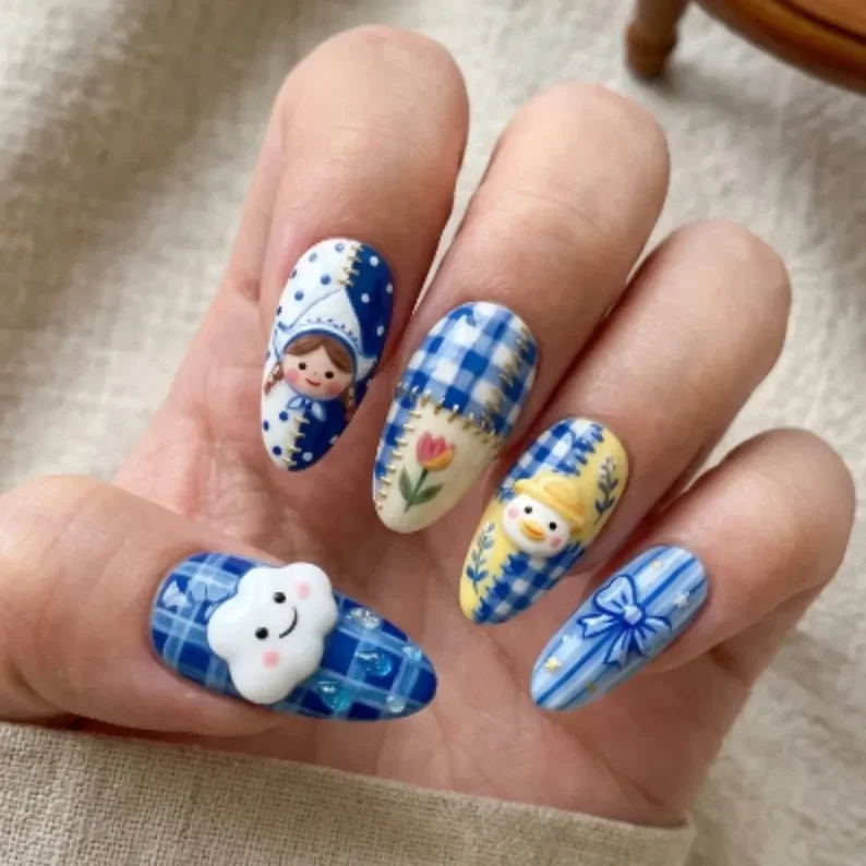 3D cloud design, artisan nail set, press on nails, custom press on nails, fake nails, Nails Art, stained glass nails, gold press on nails, 3d press on nails, luxury press on nails, handmade press on nails