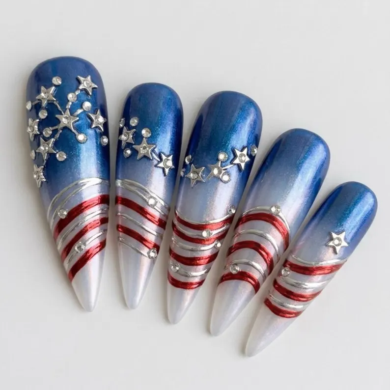 3D star rhinestone, Luxury fake nails, press on nails, custom press on nails, fake nails, Nails Art, stained glass nails, gold press on nails, 3d press on nails, luxury press on nails, handmade press on nails