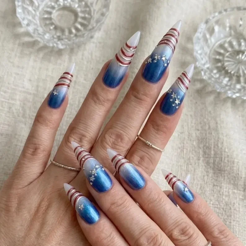 Independence Day nails, Rhinestone nail art, press on nails, custom press on nails, fake nails, Nails Art, stained glass nails, gold press on nails, 3d press on nails, luxury press on nails, handmade press on nails