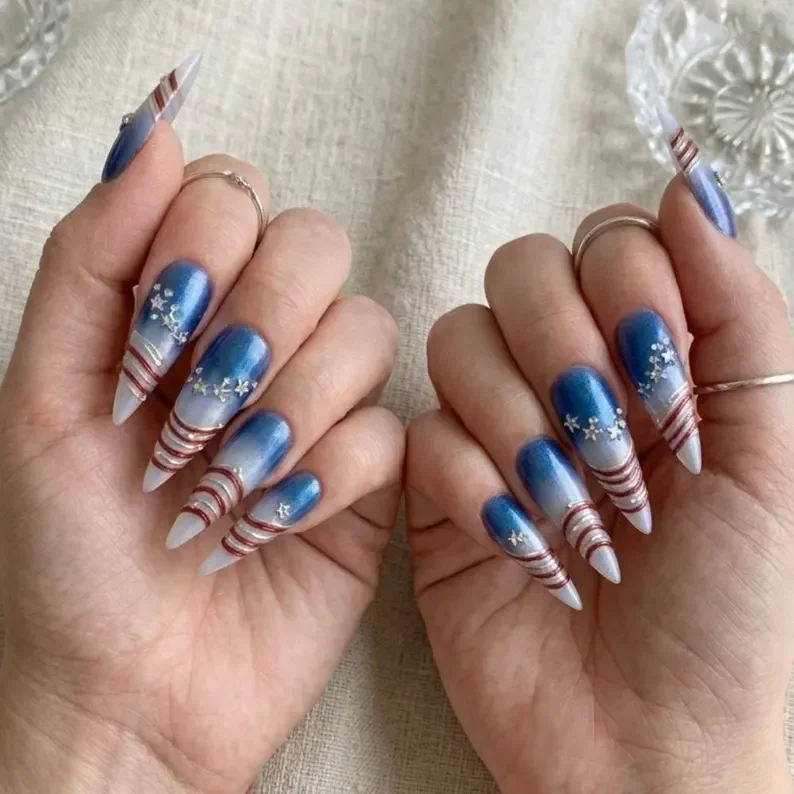 4th of July nails, Patriotic press on, press on nails, custom press on nails, fake nails, Nails Art, stained glass nails, gold press on nails, 3d press on nails, luxury press on nails, handmade press on nails
