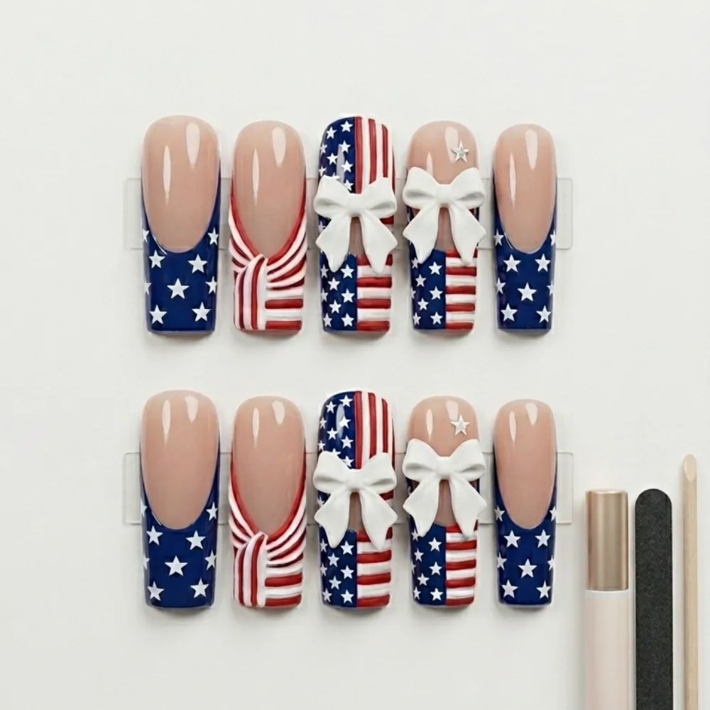 patriotic coquette nails, 4th of July press on, press on nails, custom press on nails, fake nails, Nails Art, stained glass nails, gold press on nails, 3d press on nails, luxury press on nails, handmade press on nails