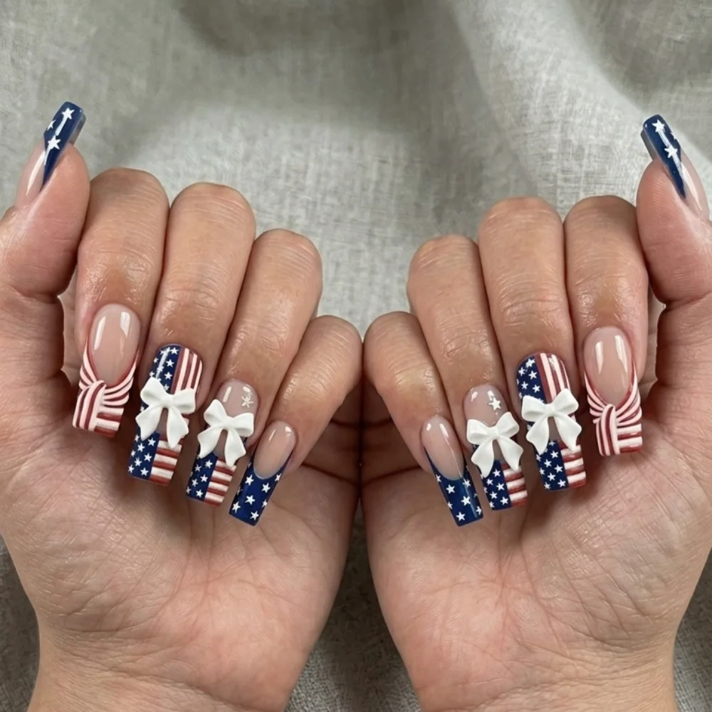 red white blue nails, French tip fake nails, press on nails, custom press on nails, fake nails, Nails Art, stained glass nails, gold press on nails, 3d press on nails, luxury press on nails, handmade press on nails