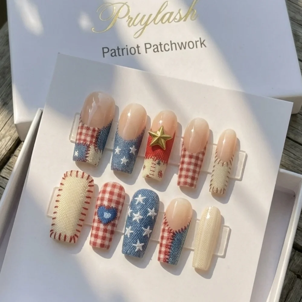 Americana nail design, Red white blue nails, press on nails, custom press on nails, fake nails, Nails Art, stained glass nails, gold press on nails, 3d press on nails, luxury press on nails, handmade press on nails
