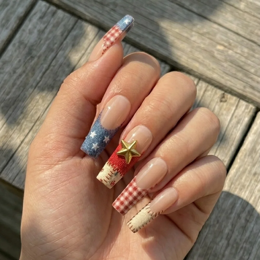 Patriotic press on nails, 4th of July nail art, press on nails, custom press on nails, fake nails, Nails Art, stained glass nails, gold press on nails, 3d press on nails, luxury press on nails, handmade press on nails