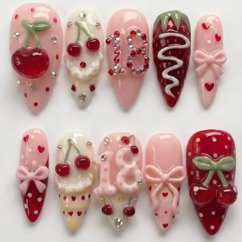 personalized 3D nails, custom number age, press on nails, custom press on nails, fake nails, Nails Art, stained glass nails, gold press on nails, 3d press on nails, luxury press on nails, handmade press on nails