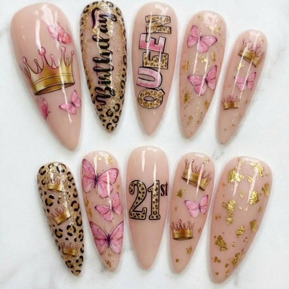 personalized birthday nails, press on nails, custom press on nails, fake nails, Nails Art, stained glass nails, gold press on nails, 3d press on nails, luxury press on nails, handmade press on nails