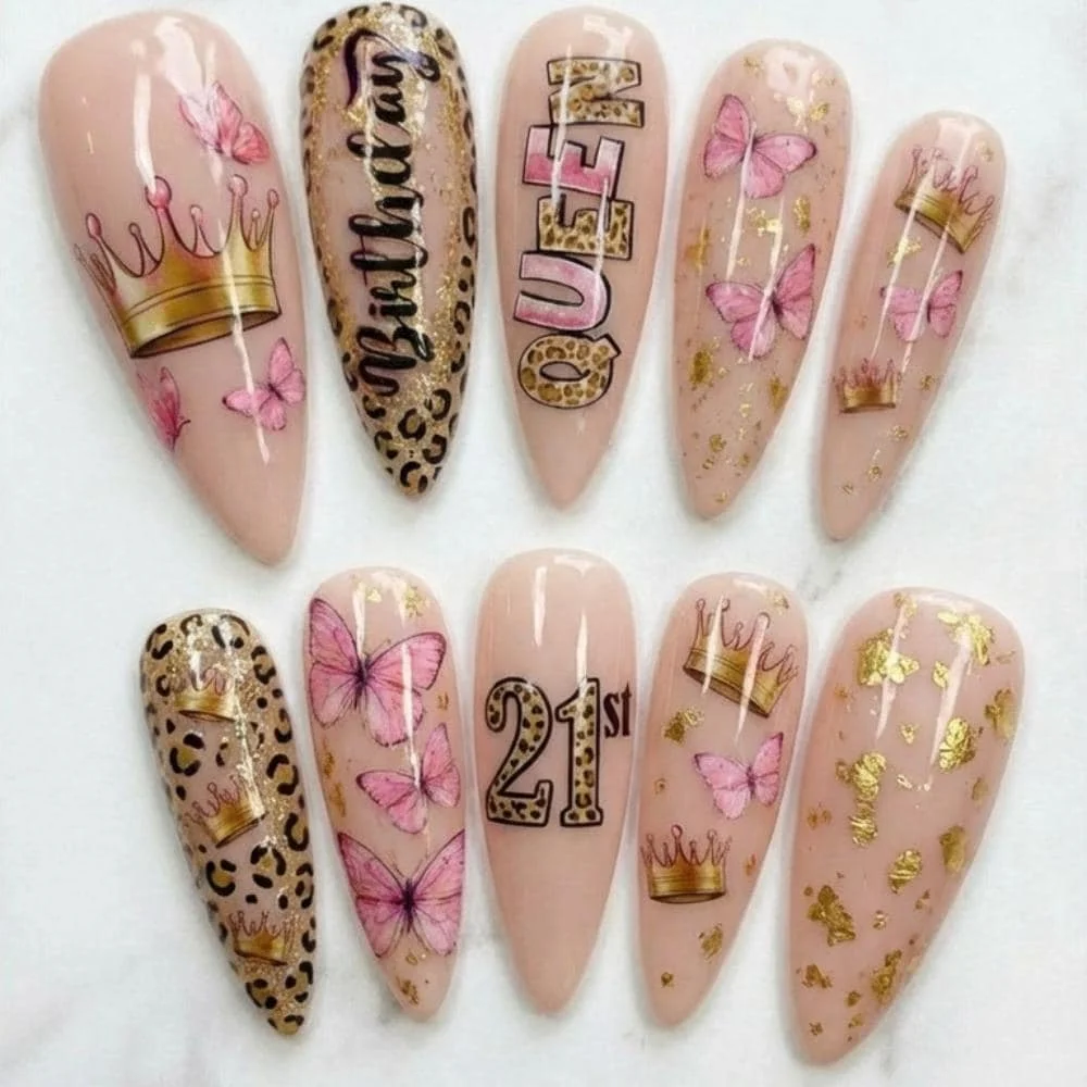 personalized birthday nails, press on nails, custom press on nails, fake nails, Nails Art, stained glass nails, gold press on nails, 3d press on nails, luxury press on nails, handmade press on nails