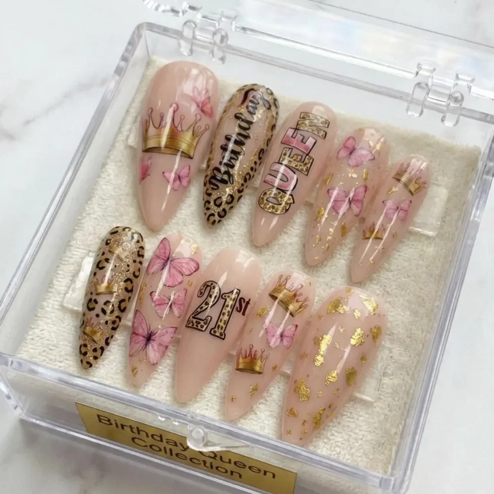 butterfly crown, leopard print, press on nails, custom press on nails, fake nails, Nails Art, stained glass nails, gold press on nails, 3d press on nails, luxury press on nails, handmade press on nails