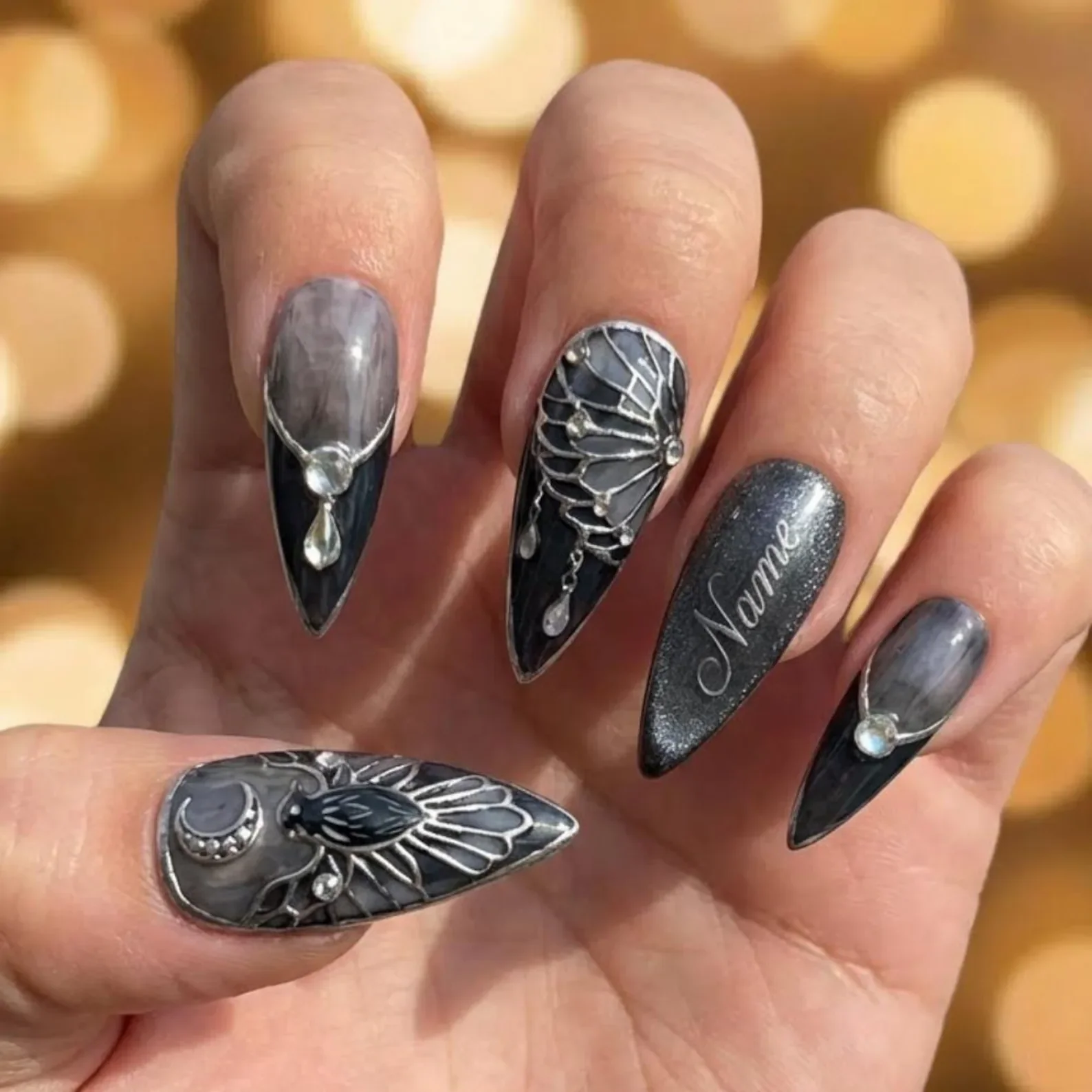 jewel stiletto, stiletto nail art, press on nails, custom press on nails, fake nails, Nails Art, stained glass nails, gold press on nails, 3d press on nails, luxury press on nails, handmade press on nails