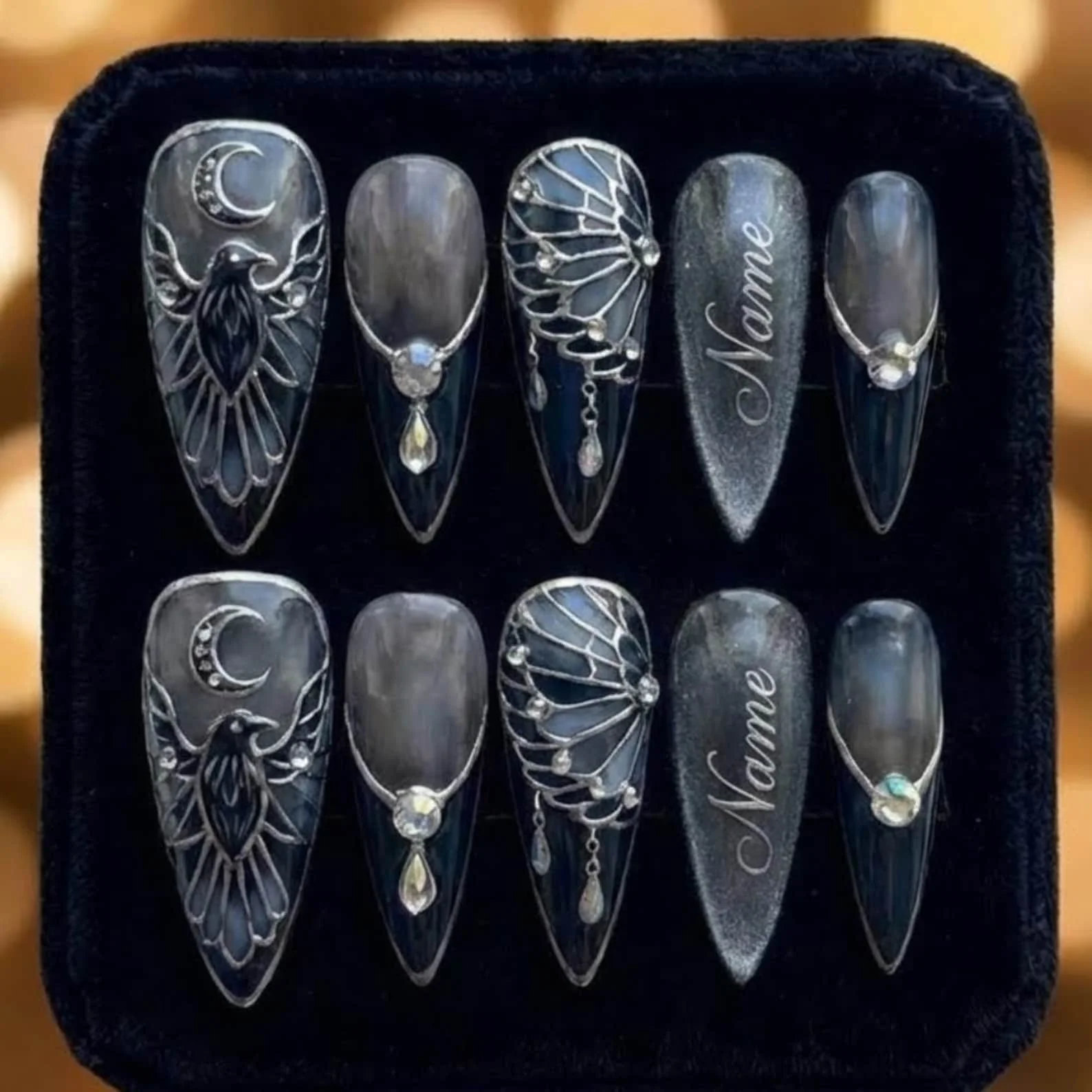 personalized nails, smoky grey nails, press on nails, custom press on nails, fake nails, Nails Art, stained glass nails, gold press on nails, 3d press on nails, luxury press on nails, handmade press on nails
