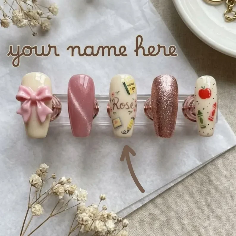 personalized press on nails, teacher press on nails, press on nails, custom press on nails, fake nails, Nails Art, stained glass nails, gold press on nails, 3d press on nails, luxury press on nails, handmade press on nails