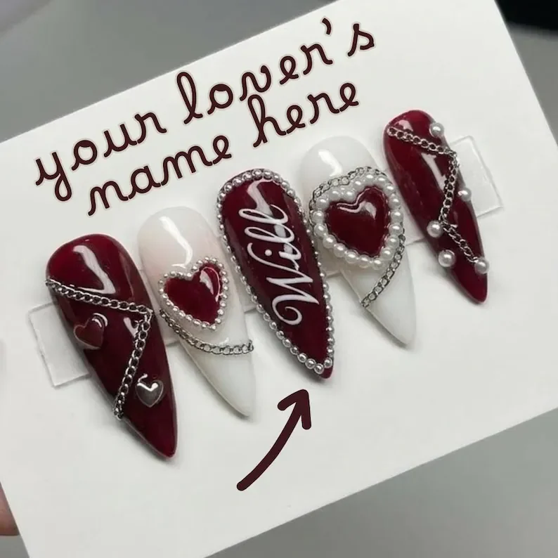 personalized valentine nails, press on nails, custom press on nails, fake nails, Nails Art, stained glass nails, gold press on nails, 3d press on nails, luxury press on nails, handmade press on nails