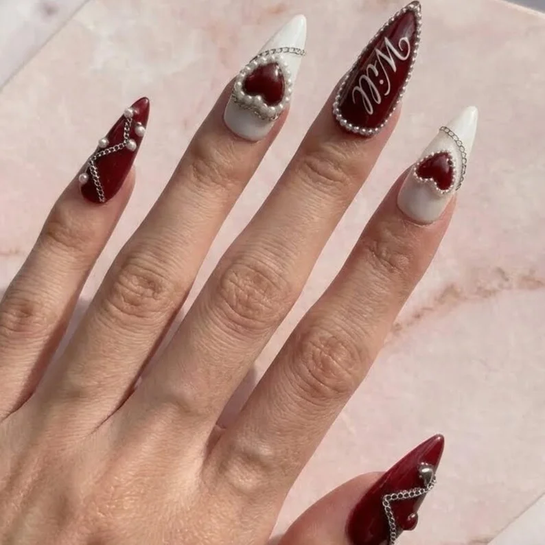 3d heart nails, valentines day nails, press on nails, custom press on nails, fake nails, Nails Art, stained glass nails, gold press on nails, 3d press on nails, luxury press on nails, handmade press on nails