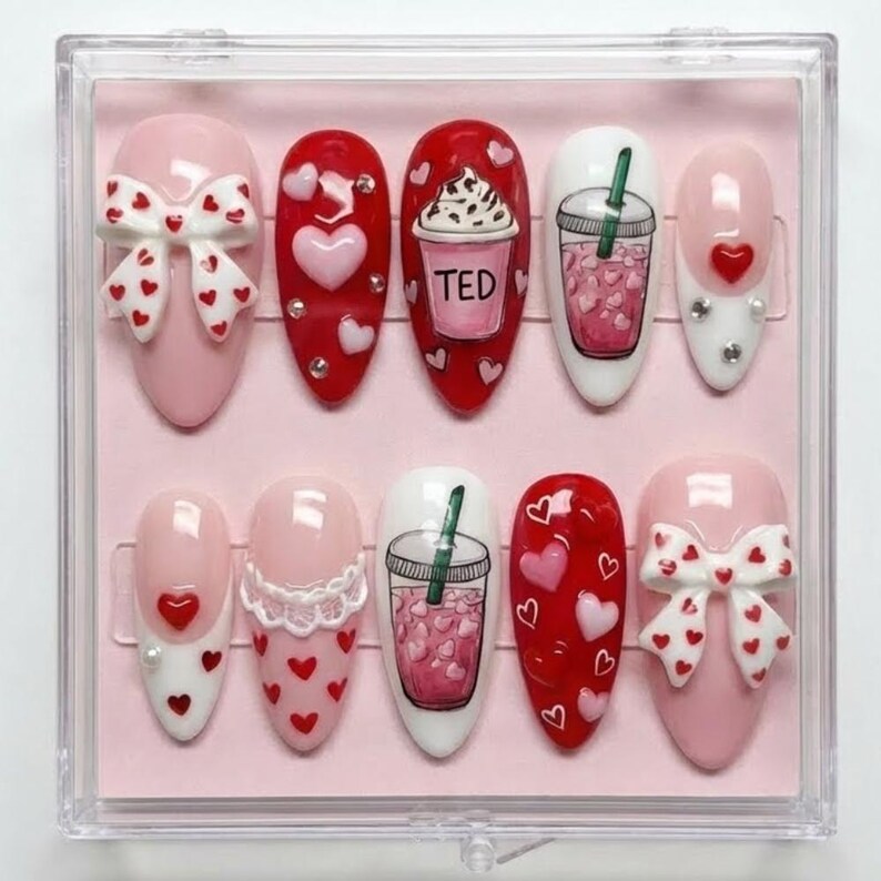 name nail decals, valentines day manicure, press on nails, custom press on nails, fake nails, Nails Art, stained glass nails, gold press on nails, 3d press on nails, luxury press on nails, handmade press on nails