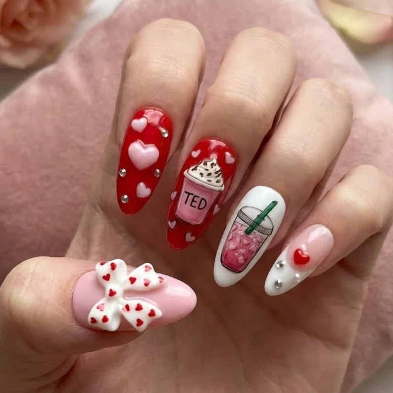 custom name nails, coffee cup nail art, press on nails, custom press on nails, fake nails, Nails Art, stained glass nails, gold press on nails, 3d press on nails, luxury press on nails, handmade press on nails