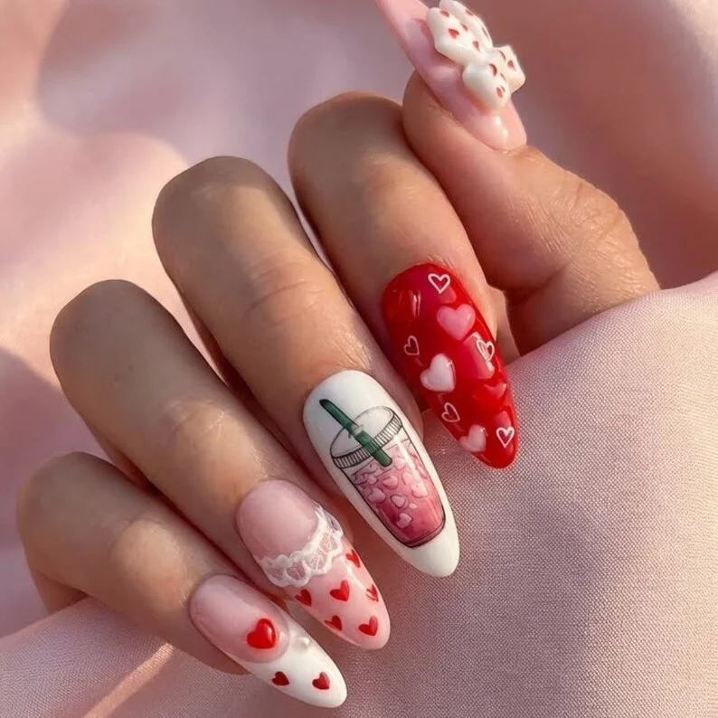 valentine nail design, custom nail art, press on nails, custom press on nails, fake nails, Nails Art, stained glass nails, gold press on nails, 3d press on nails, luxury press on nails, handmade press on nails