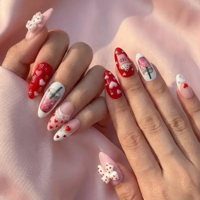personalized valentine nails, press on nails, custom press on nails, fake nails, Nails Art, stained glass nails, gold press on nails, 3d press on nails, luxury press on nails, handmade press on nails