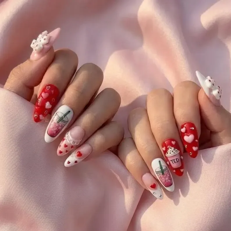 custom name nails, coffee cup nail art, press on nails, custom press on nails, fake nails, Nails Art, stained glass nails, gold press on nails, 3d press on nails, luxury press on nails, handmade press on nails