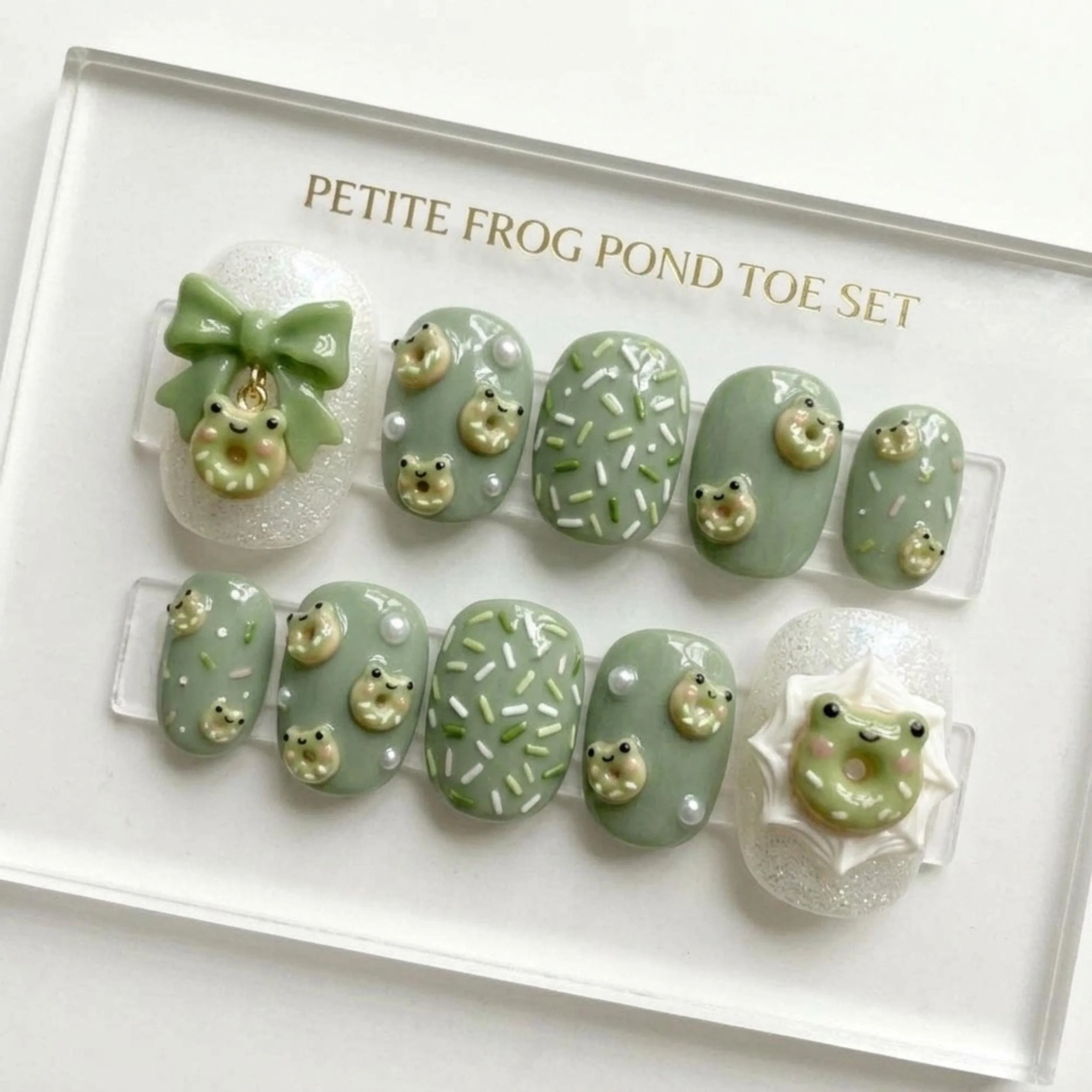 petite frog pond, 3D kawaii, press on nails, custom press on nails, fake nails, Nails Art, stained glass nails, gold press on nails, 3d press on nails, luxury press on nails, handmade press on nails