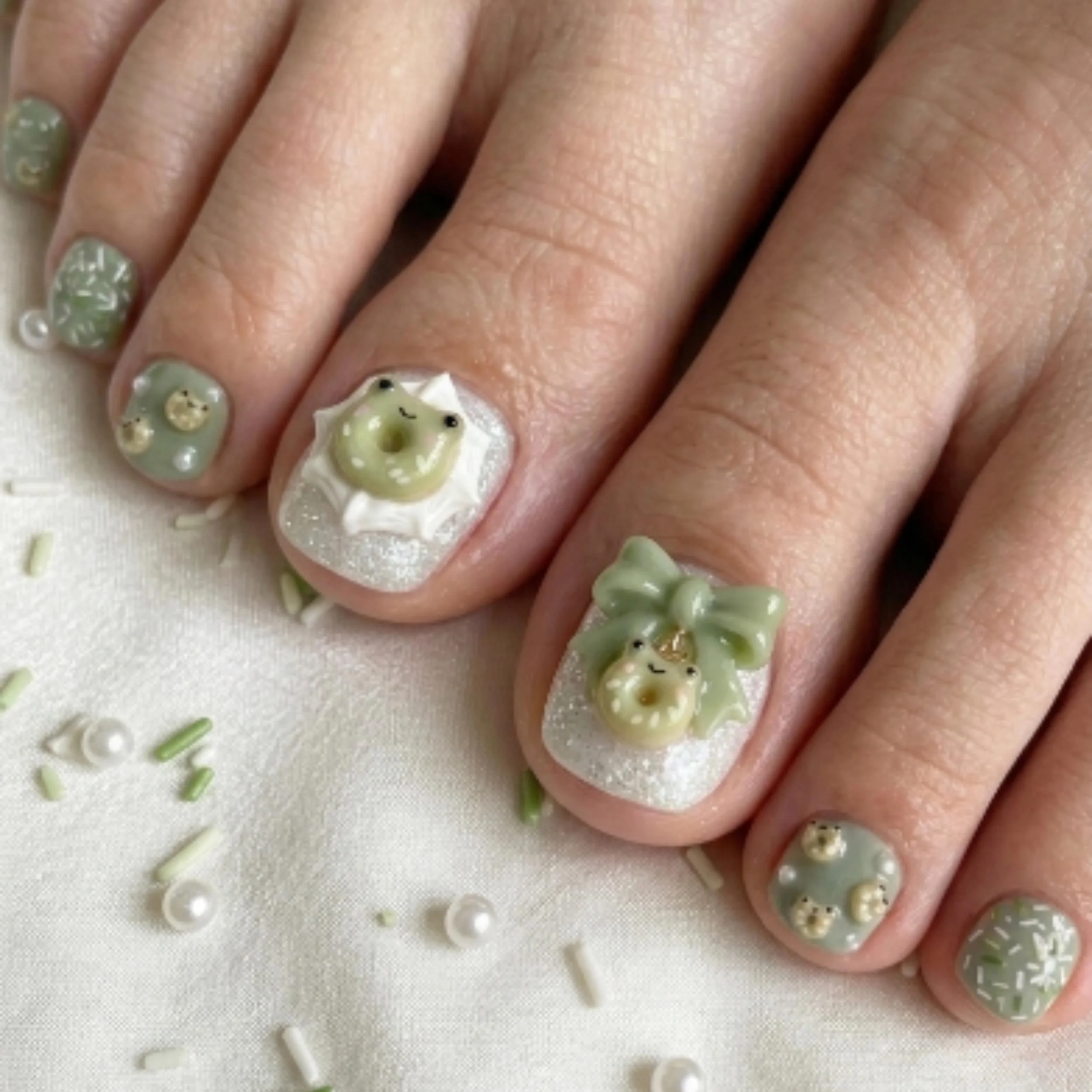 kawaii toe nails, frog pond design, press on nails, custom press on nails, fake nails, Nails Art, stained glass nails, gold press on nails, 3d press on nails, luxury press on nails, handmade press on nails