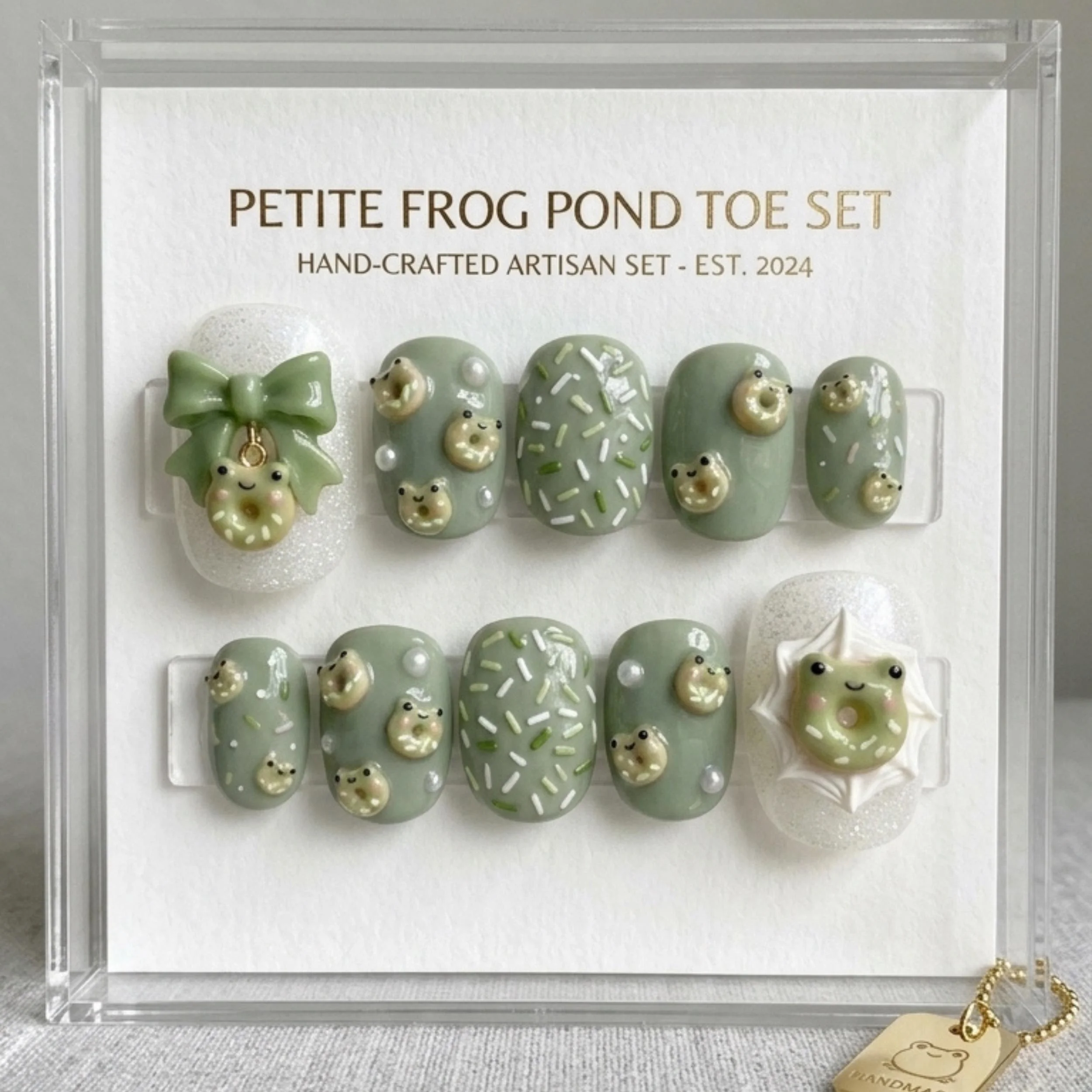 petite frog pond, 3D kawaii, press on nails, custom press on nails, fake nails, Nails Art, stained glass nails, gold press on nails, 3d press on nails, luxury press on nails, handmade press on nails