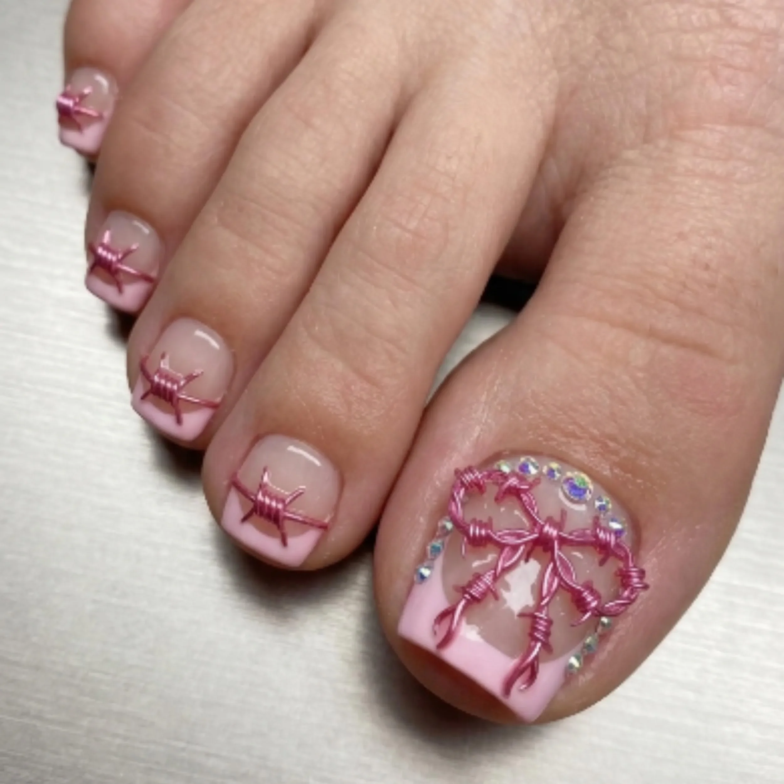 pink barbed wire, bow toe nails, press on nails, custom press on nails, fake nails, Nails Art, stained glass nails, gold press on nails, 3d press on nails, luxury press on nails, handmade press on nails