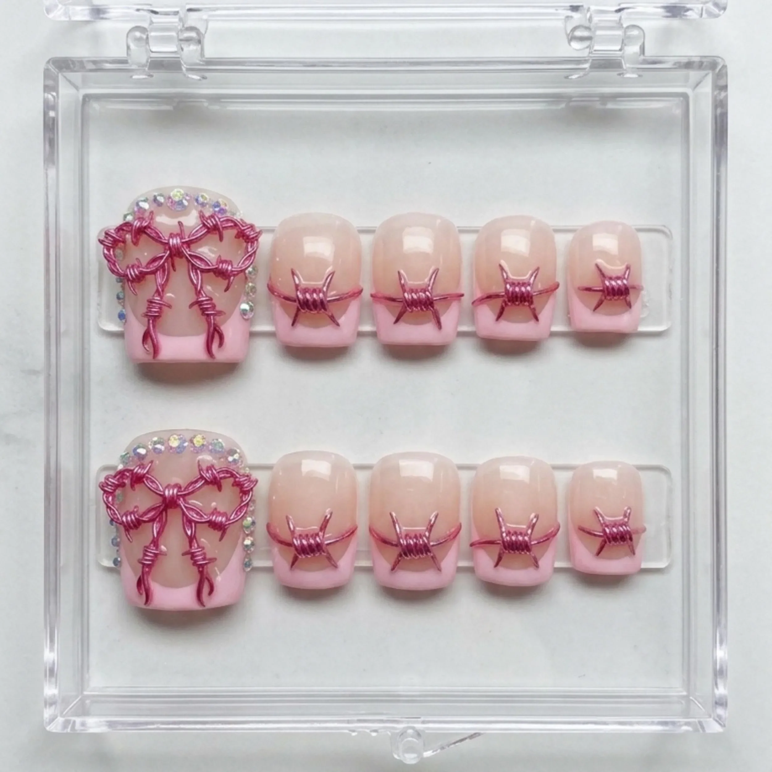 coquette pedicure, barbed wire nails, press on nails, custom press on nails, fake nails, Nails Art, stained glass nails, gold press on nails, 3d press on nails, luxury press on nails, handmade press on nails