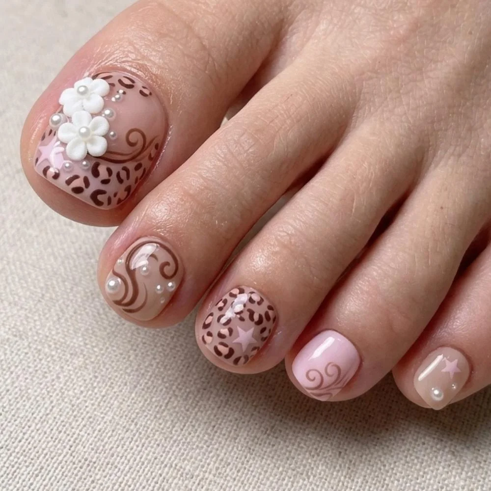 handmade pearl nails, brown pink aesthetic, press on nails, custom press on nails, fake nails, Nails Art, stained glass nails, gold press on nails, 3d press on nails, luxury press on nails, handmade press on nails